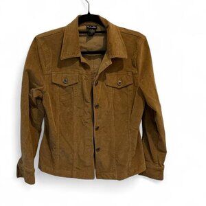 Vintage Rafaella Brown Tan Corduroy Jacket Size 8 Medium‎ Coat Button Stretch